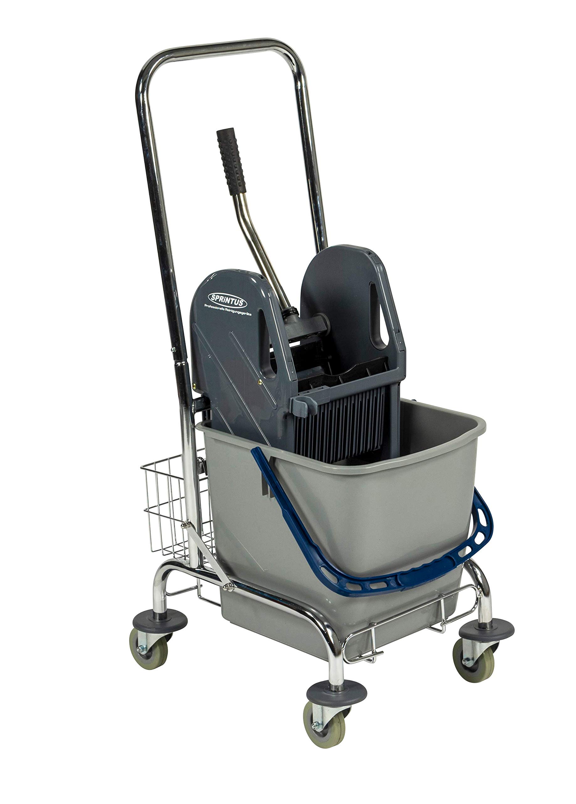 sprintus-einfachfahreimer-chrom-27-liter-mit-mopp-presse-und-ablagekorb image 1