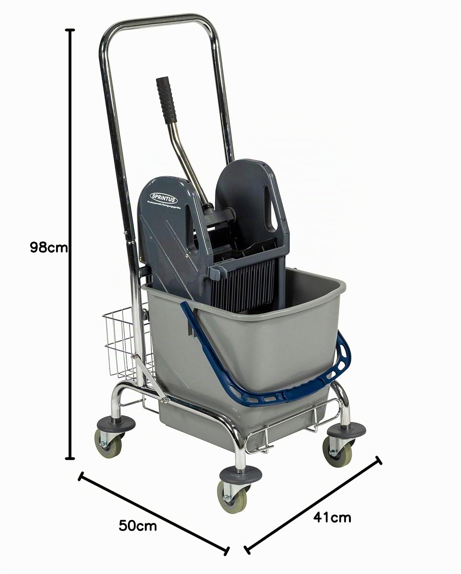 sprintus-einfachfahreimer-chrom-27-liter-mit-mopp-presse-und-ablagekorb image 5