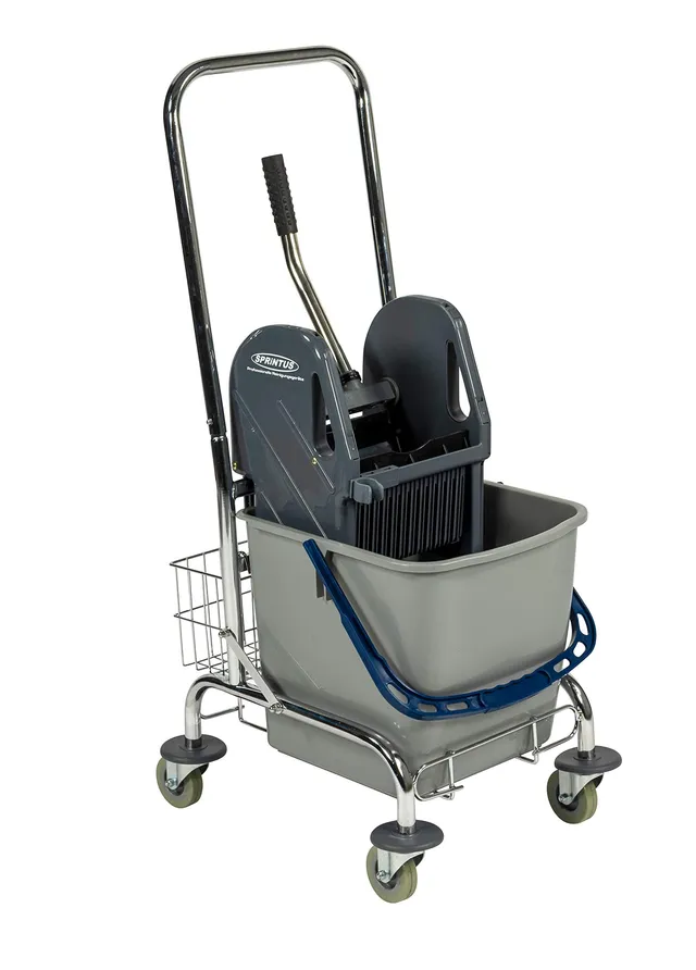 sprintus-einfachfahreimer-chrom-27-liter-mit-mopp-presse-und-ablagekorb image 1
